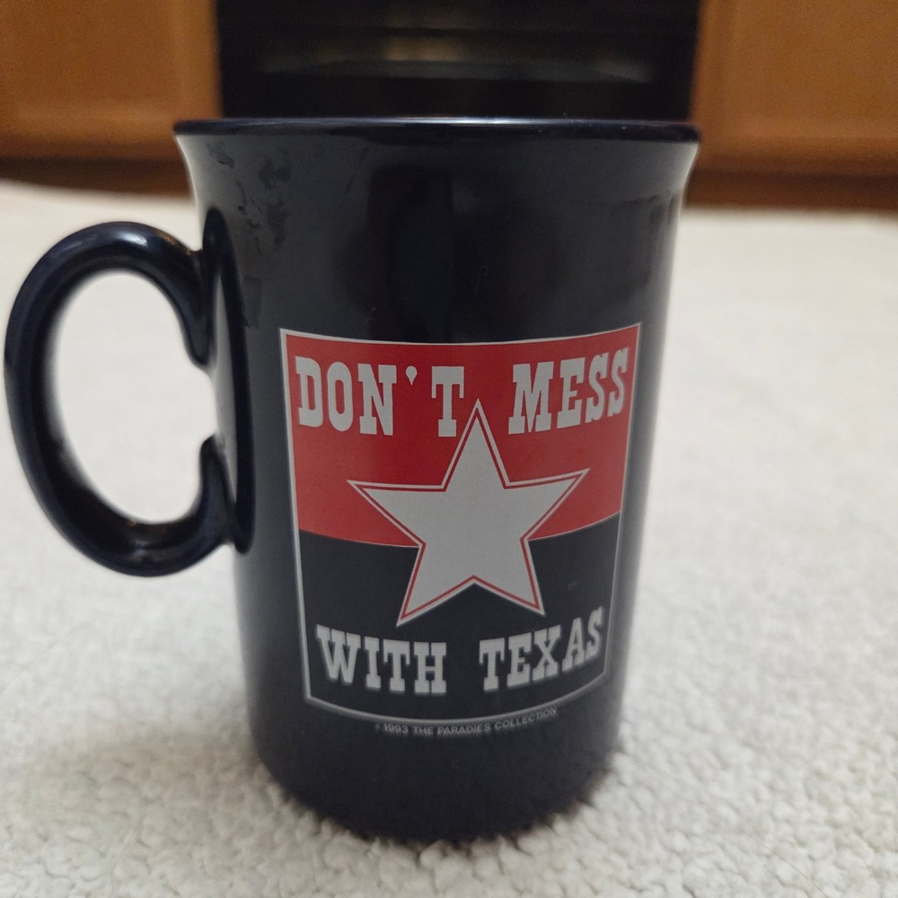 Vintage 1993 Tams England Don't Mess With Texas Coffee Mug Navy Blue Ceramic